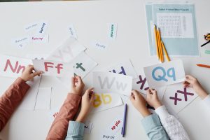 Children learning English alphabet